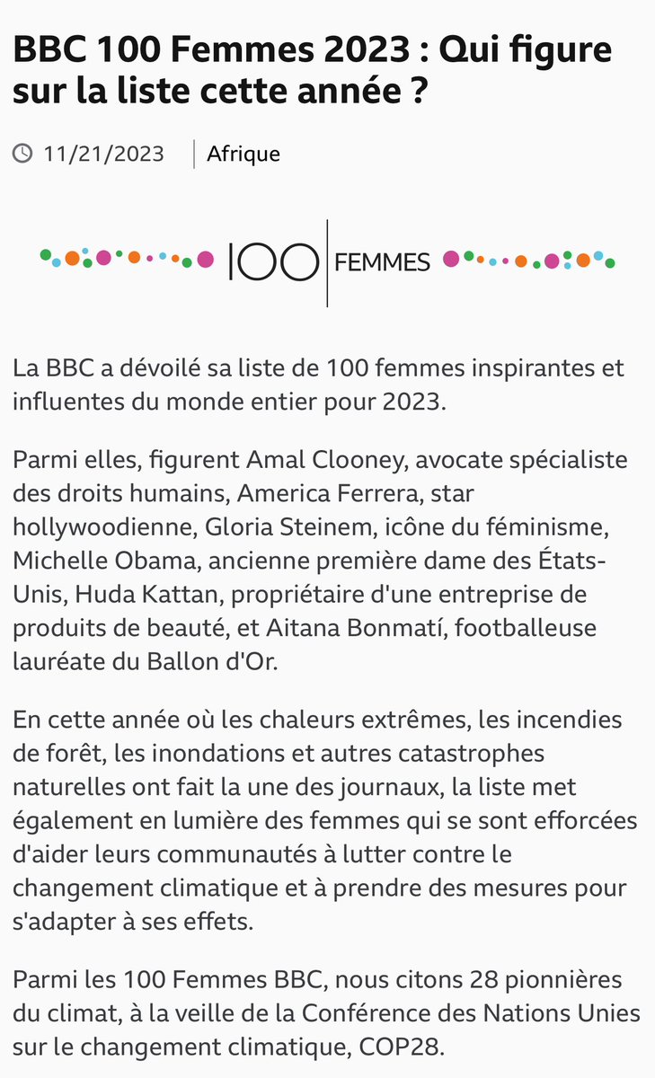 اختيار الشابة الصحراوية #النجلة_محمد_لمين، من طرف الـ BBC# ضمن قائمة ال100 إمرأة، الأكثر إلهاما وتأثيرا عبر العالم لسنة 2023؛ نموذج للفتاة الصحراوية الملتزمة، التي شقت طريقها نحو النجاح والتكوين العلمي الرصين بالاعتماد على نفسها وعلى مَلكة الإرادة والطموح اللامحدود. اليوم،