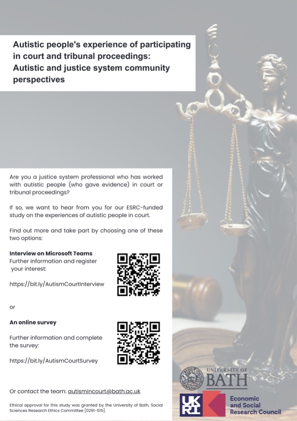 📣We need legal professionals who have worked with an autistic adult in court/tribunal for our research (pls share): bit.ly/AutismCourtInt… @midland_circuit @LeonKazakosKC @ne_circuit @SECircuit @Brummybar @NECircuitleader @JasPitter @WandCcircuit @westerncircuit @jomartinkc