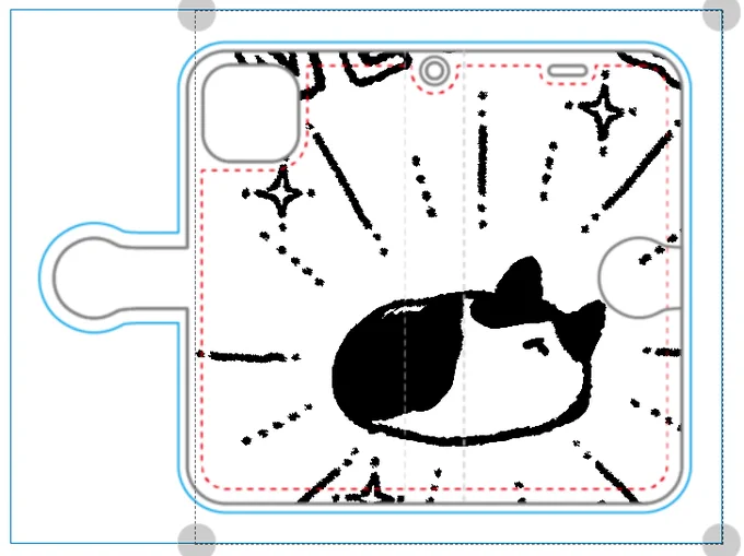 あとSUZURIで手帳型スマホケースのリクエストくださったかたー!こちらをご覧頂けてるかわからないのですが、絵柄的にこう(画像参照)なっちゃうのだー!この絵柄でスマホケース作るとしたら画像そのものの方にそこそこ手を加える必要があるんですが、今はその時間が取れないのですみませんー! 