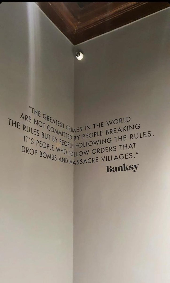 swilkinsonbc's tweet photo. Gaza art by #Banksy: for israelis who work at Elbit “only doing their job” &amp; people “just following orders” dropping bombs &amp; massacring villages https://t.co/bDUhfKsiaI