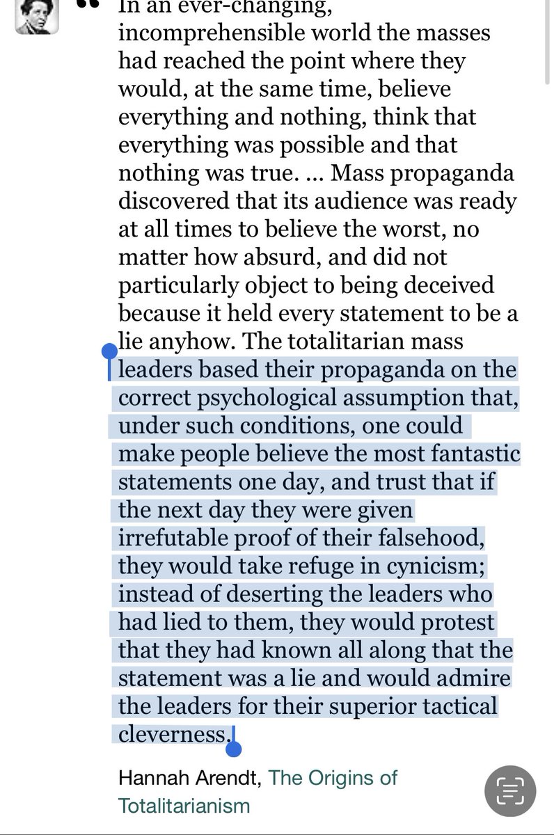 Beyond unfortunate to read people tweet (as below), that even after the Inquiry and plethora of evidence given: they left thinking “Boris was the sanest voice in the room”. Now this undying loyalty to a leader and a refusal to acknowledge truth is nothing new. Written in 1951👇🏼