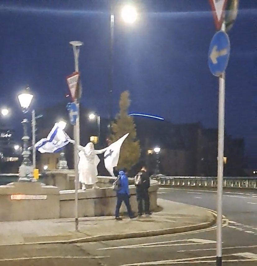 The nun was spotted waving an Israeli flag on the Albertbridge road this morning