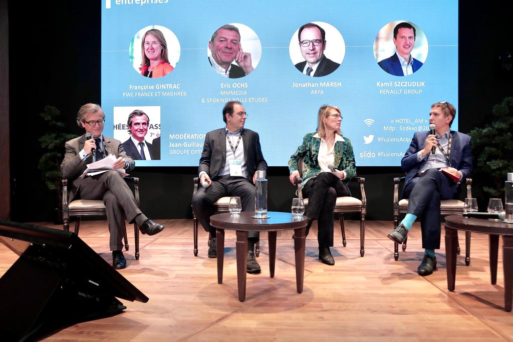 Option_Finance's tweet photo. #fusionsacquisitions2023 La plénière de la restitution et présentation des résultats de l'étude "M&amp;A Corporate &amp; ESG" a débuté avec Éric Ochs (MMMedia), Françoise Gintrac @PwC_France, Jonathan Marsh (ARFA) &amp; Kamil Szczudlik @renault_fr, modérée par Jean-Guillaume d'Ornano (OF). https://t.co/vj38clJEl6