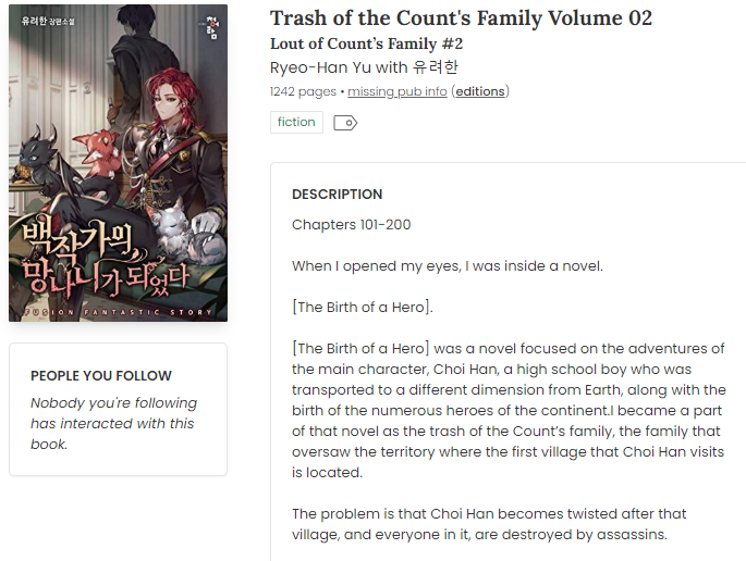 rantcensoredera's tweet image. 📖Trash of the Count's Family Volume 02
        Lout of Count’s Family #2 
✍🏻 Ryeo-Han Yu
📝 1242 pgs (app.thestorygraph.com/books/e749d41e…)

#fantasy #noble #klit