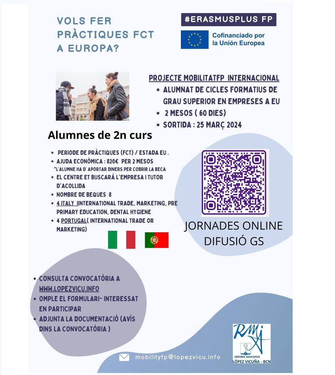 LopezVicuBCN's tweet photo. Enguany el nostre soci col·laborador Uniser ens ofereix unes sessions Online per aclarir el funcionament d'una beca a cicles formatius GS i els països disponibles per ara.

#erasmus #erasmusplus #fp #cfgs #grausuperrior #josócerasmus https://t.co/AocrxgSX1U