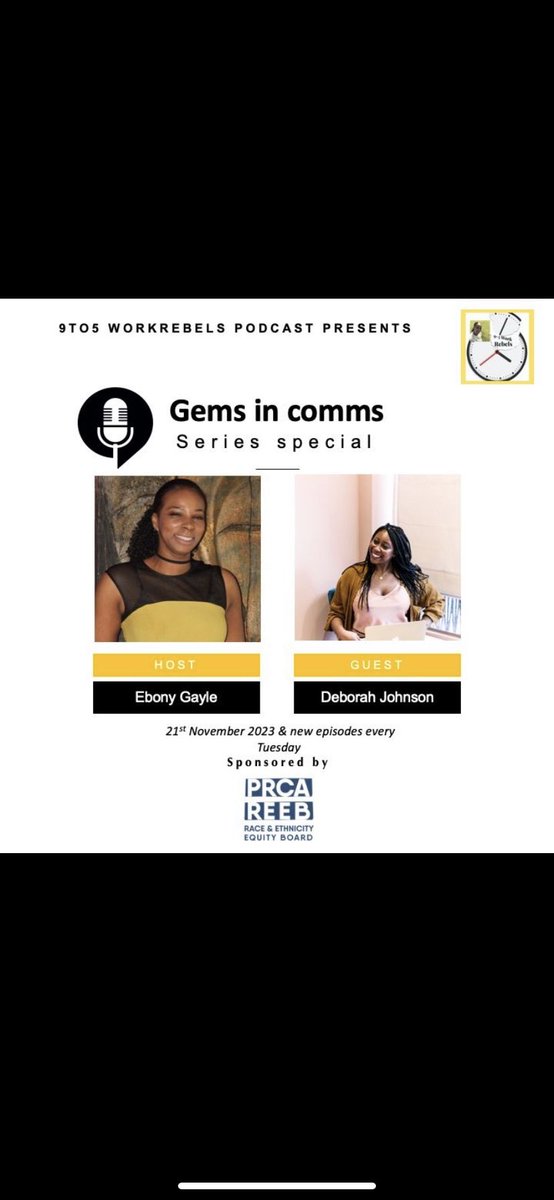 Happy Tuesday! A new podcast ep is out today featuring the lovely Deborah Johnson founder of DTJ PR. She shares her journey as a  Black woman working in the predominantly white #PR &amp; #comms industry  #9to5workrebelspodcast 
open.spotify.com/episode/72j1f2…