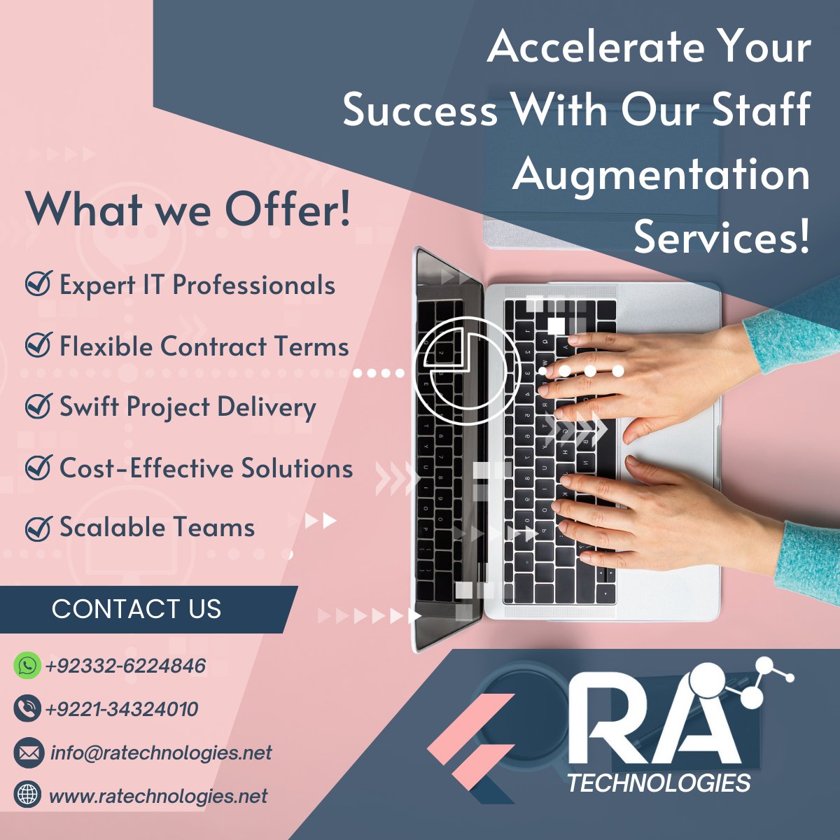 technologies_ra's tweet photo. 1/9
𝐁𝐨𝐨𝐬𝐭 𝐘𝐨𝐮𝐫 𝐒𝐮𝐜𝐜𝐞𝐬𝐬 𝐰𝐢𝐭𝐡 𝐎𝐮𝐫 𝐈𝐓 𝐒𝐭𝐚𝐟𝐟 𝐀𝐮𝐠𝐦𝐞𝐧𝐭𝐚𝐭𝐢𝐨𝐧 𝐒𝐞𝐫𝐯𝐢𝐜𝐞𝐬!

Are you in need of additional IT staff to contribute remotely to your projects?
Are you looking to streamline the process of hiring and training, ultimately https://t.co/YOrIsqy169