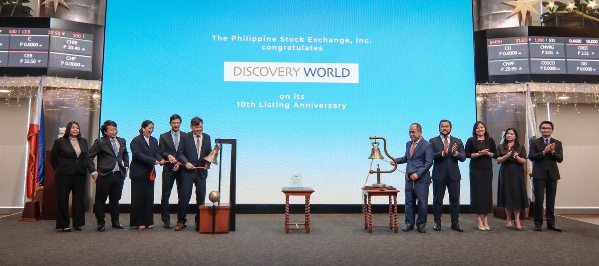 PhStockExchange's tweet photo. Congratulations to Discovery World Corporation on its 10th listing anniversary!

READ: https://t.co/Sc77txR3Rg https://t.co/qJudnMuWW9