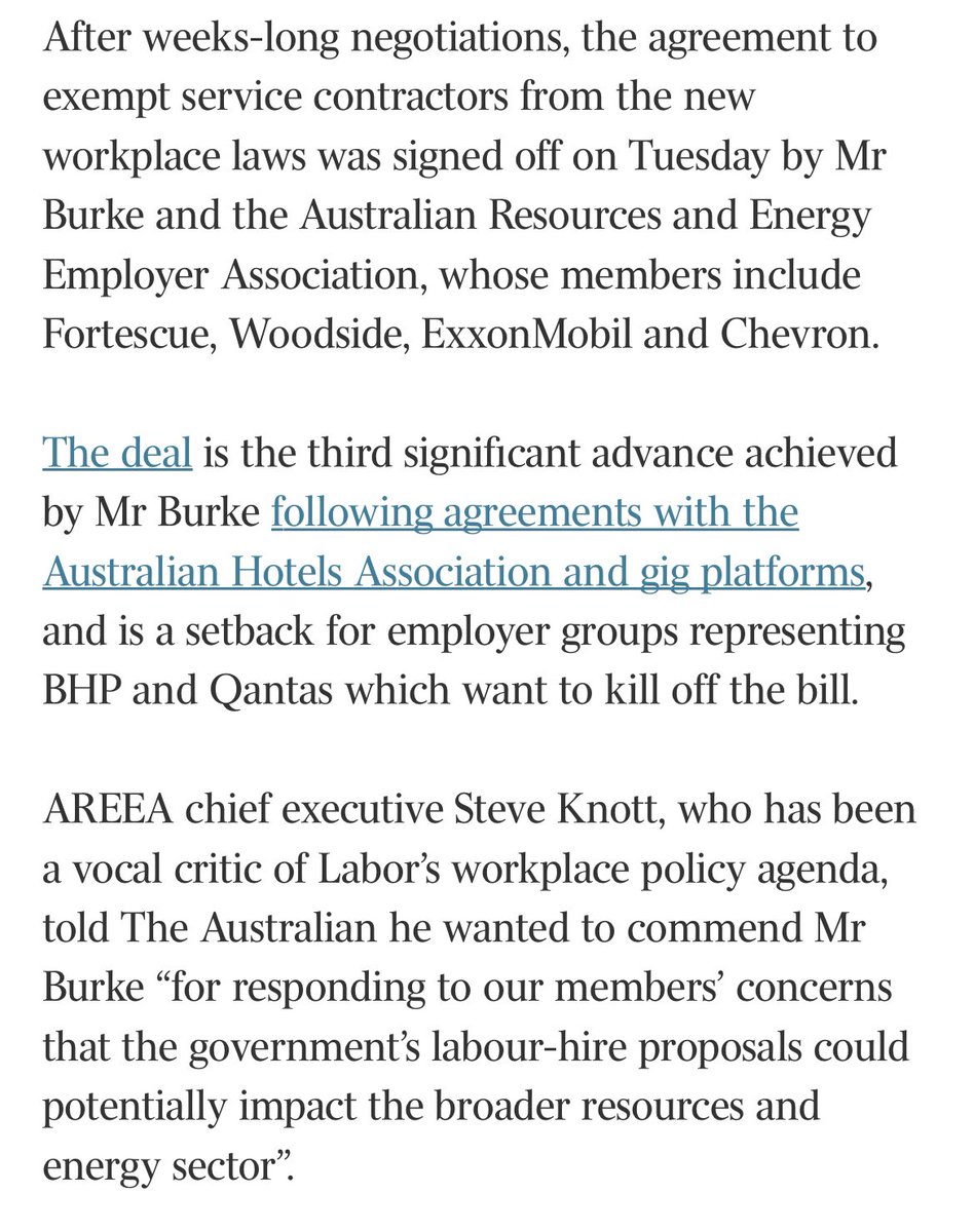 Breaking: Workplace Relations Minister Tony Burke has struck a breakthrough deal with employers representing some of the nation’s biggest resource and energy companies, splitting business opposition to Labor’s industrial relations bill. theaustralian.com.au/nation/politic…
