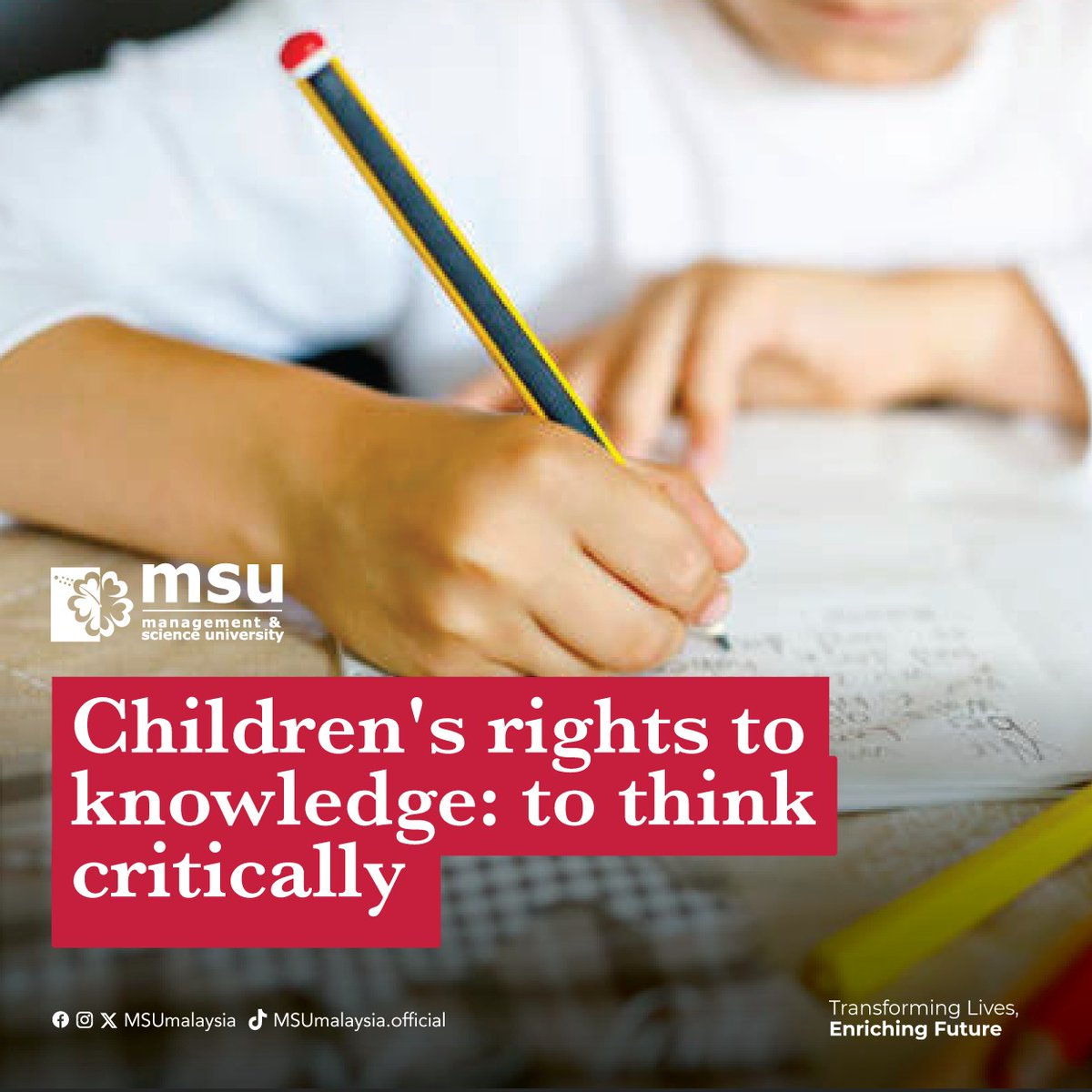 Educating young minds with critical thinking will increase their problem-solving and thinking skills in the long run. Provide for every child's right to knowledge in their early education. Take the leap: bit.ly/3QKloc5 #MSUmalaysia