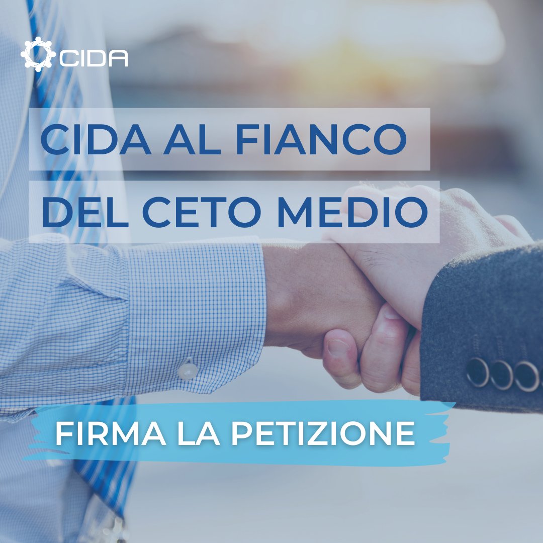✍🏻"Salviamo il ceto medio italiano".

La petizione di #CIDA indirizzata al Governo a difesa della classe media, per garantire la sostenibilità economica e la giustizia sociale nel nostro Paese.

🎙️ Unisciti: change.org/p/salviamo-il-…

#PetizioneCIDA #SalviamoIlCetoMedio