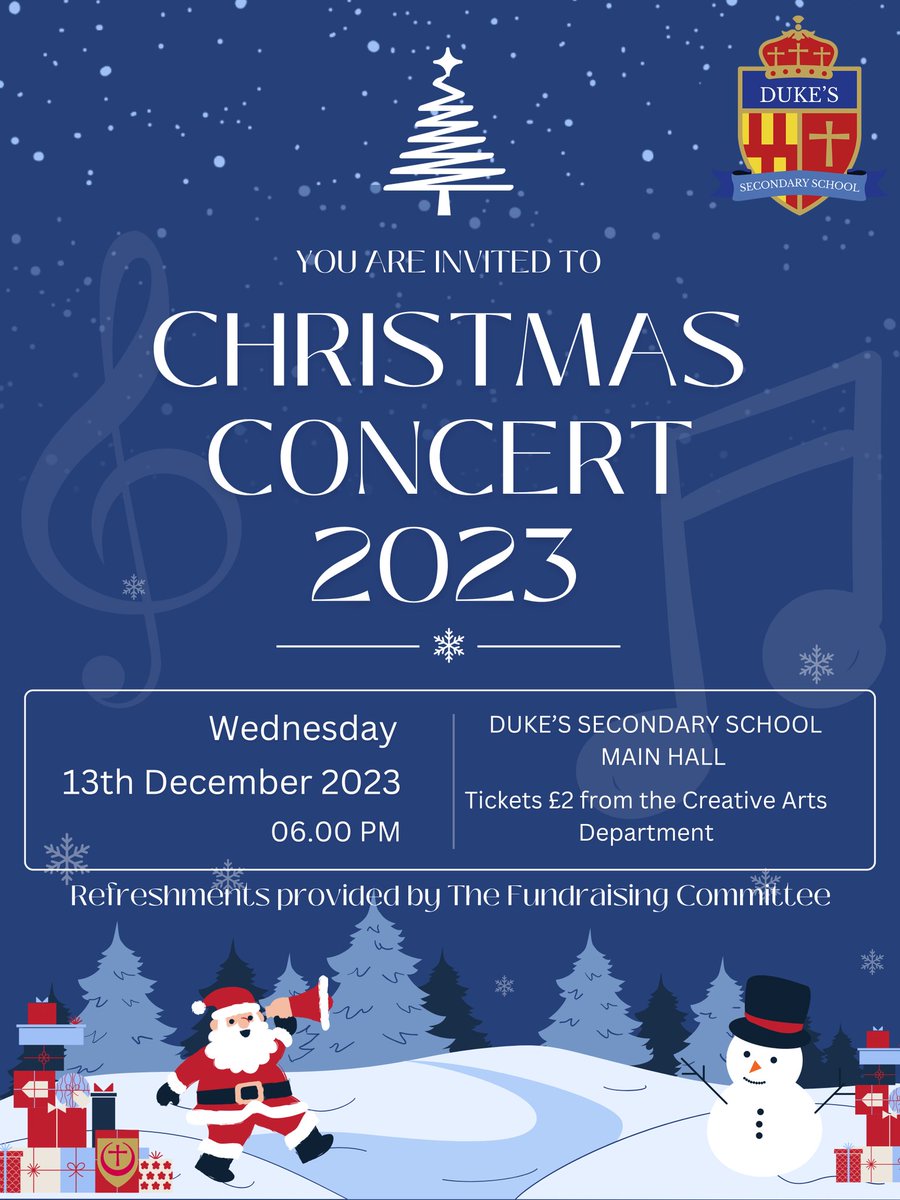 It's beginning to look a lot like...
Christmas Concert 2023! Wednesday 13th December at Duke's Secondary School. Tickets now available from the Creative Arts Department! <a href="/NCEADukes/">NCEA Duke's Secondary School</a>