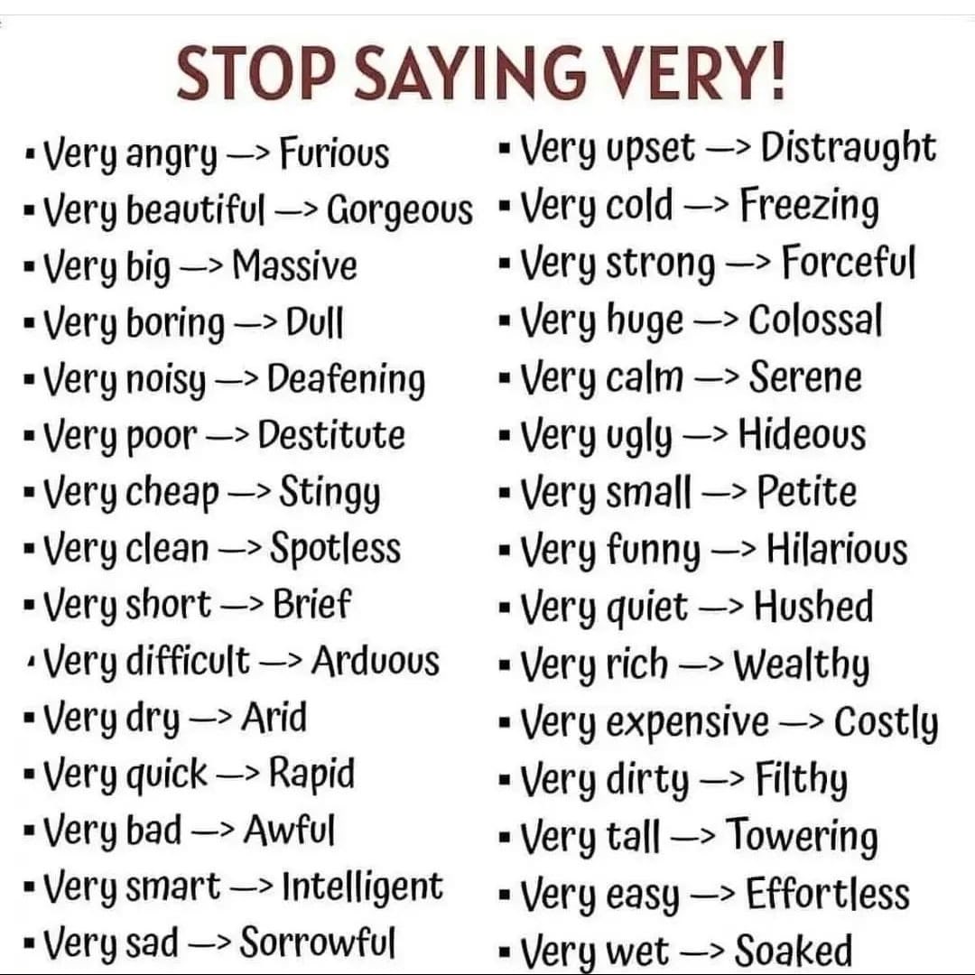 IearnEngIlsh's tweet photo. STOP SAYING VERY ! https://t.co/ZTs6AfzqKa