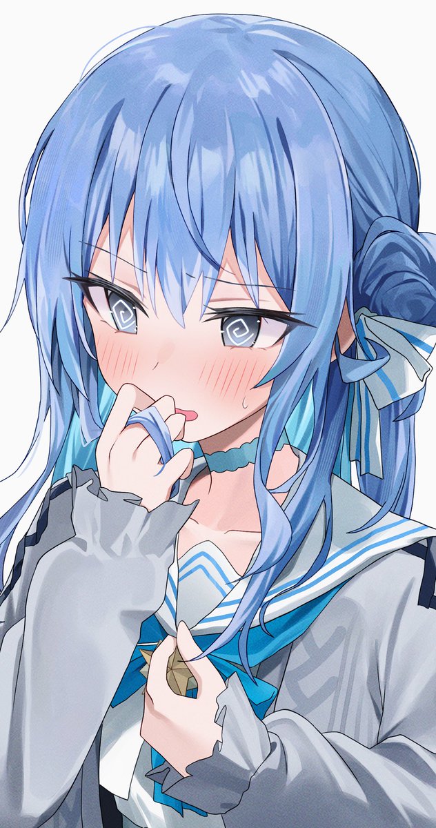 hoshimachi suisei ,hoshimachi suisei (school uniform) 1girl solo blue hair blue eyes blush long hair sailor collar  illustration images