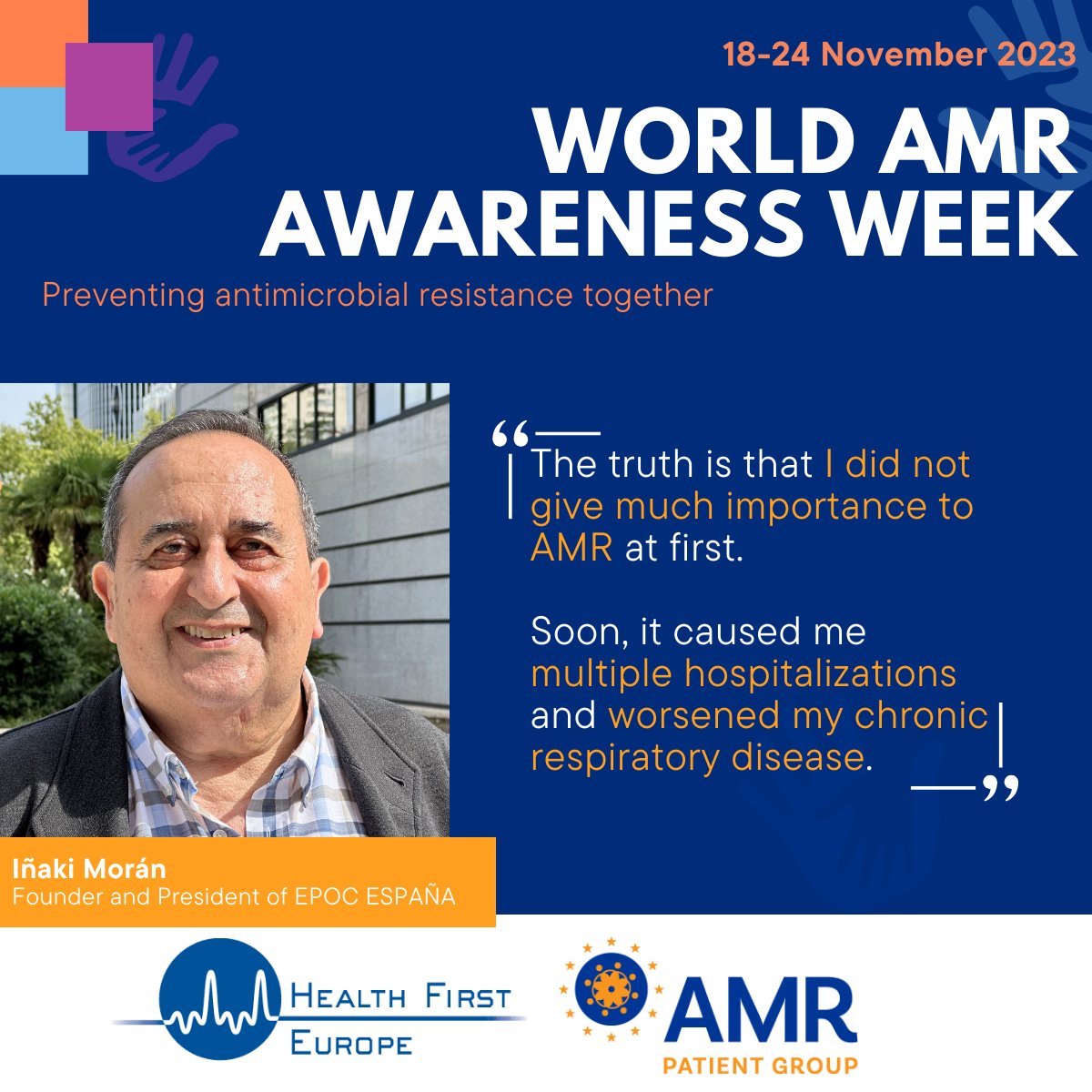 🌐World AMR Awareness Week: Amplifying voices that matter. Join us as @MoranInaki shares his experience and insights on the impact of antimicrobial resistance. 💊Together, let's address #AMR for a healthier future. #AntimicrobialResistance #WAAW2023 @EpocEspana