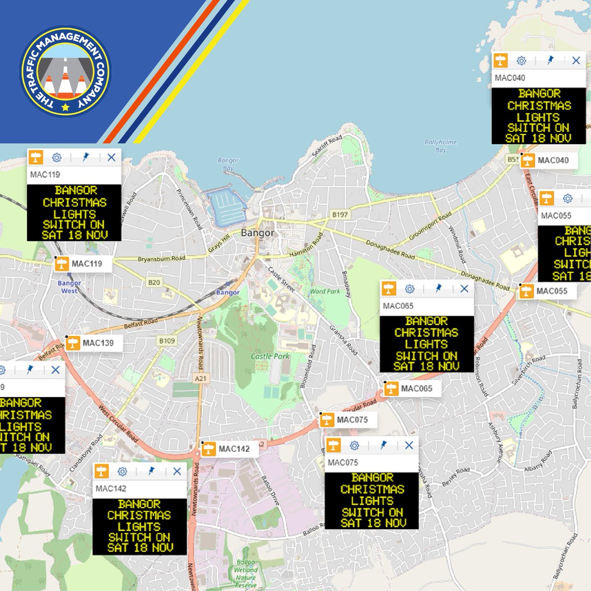 TrafficMgmtComp's tweet photo. 🎄Christmas Season🎅 is here with festive &amp; lights events that we are supporting events across the whole nation. One crucial aspect is communicating with the local community. Working with @SRLTraffic  we deploy full colour VMS no matter where in the UK we need them! https://t.co/VDTGll8Q7d