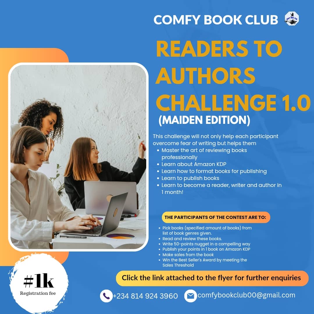 book_comfy's tweet photo. COMFY BOOK CLUB is about to hit you with an UNFORGETTABLE EXPERIENCE in the readers community!

THE READERS TO AUTHORS CHALLENGE!🔥🔥🔥

Follow us and stay tuned!🤭

#cbcreaderstoauthors #comfybookclub #writingchallenge

Li ke. Comment. Share🙏❤️ https://t.co/wJJFCmNedA