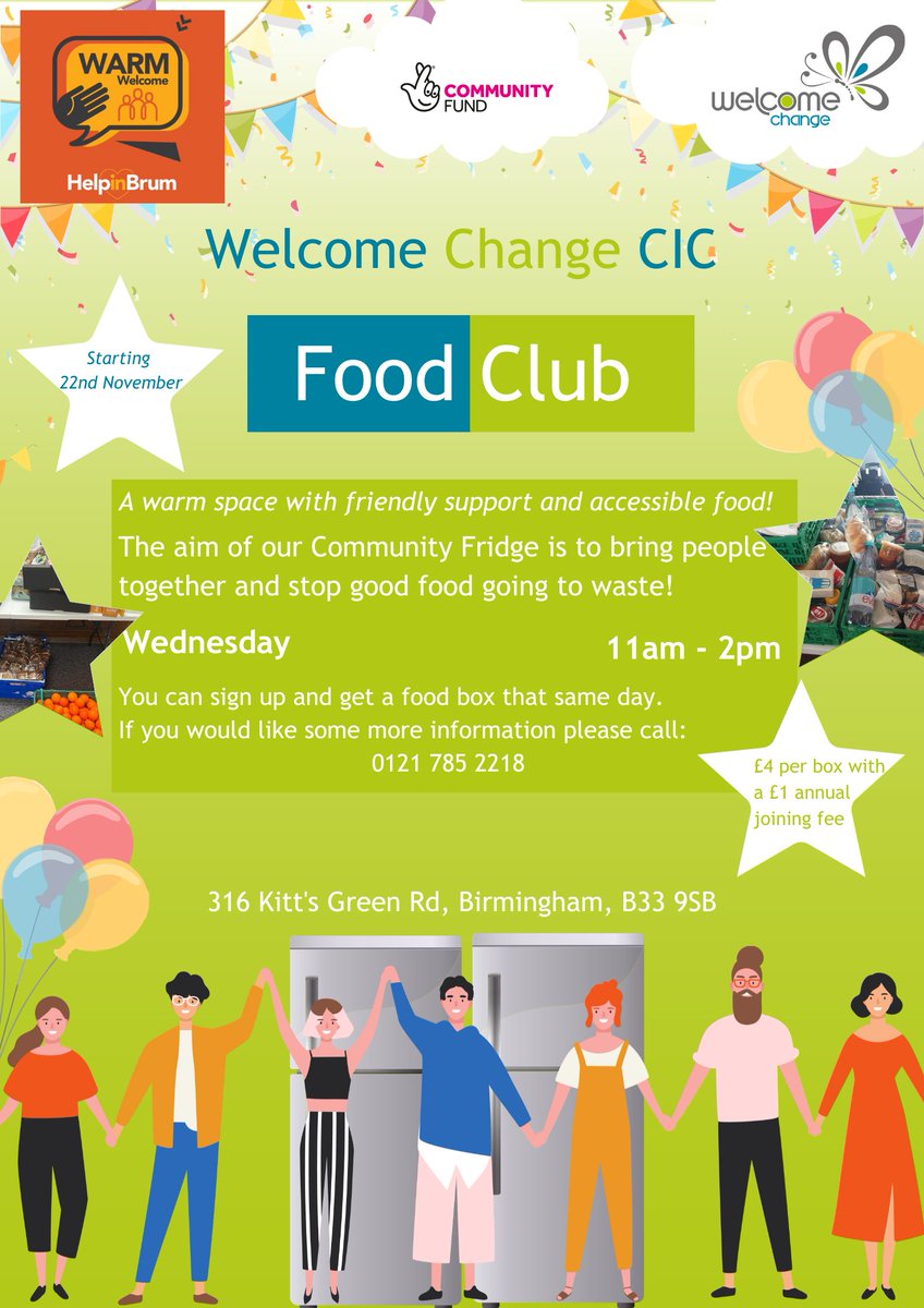 WelcomeCIC's tweet photo. We are starting a food club at our Lea Village Hub tomorrow! 
You can come and get a box of food between 11am - 2pm for £4
If you would like some more information please call 0121 785 2218 https://t.co/cuc8UPkBN7