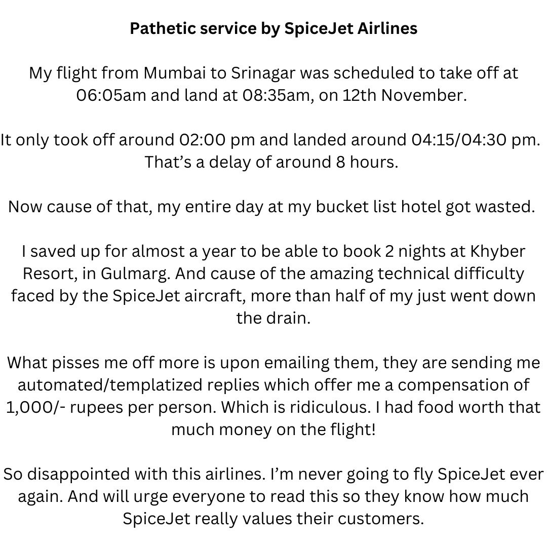 DevMarwa's tweet photo. Waiting for yet another automated reply @flyspicejet 

Disgusting customer service. 

I cannot begin to express my disappointment. 

@MoCA_GoI 

#SpiceJet #Airlines #Aviation https://t.co/c1zZ2o7mFb
