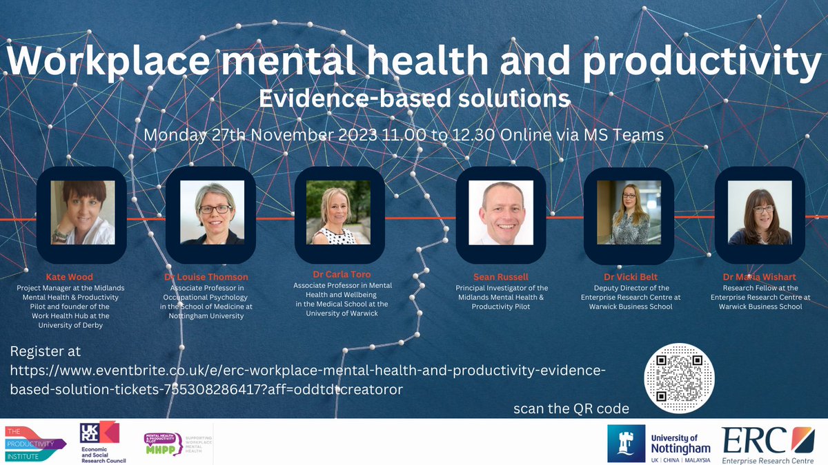Enterprise Research Centre (ERC) (@erc_uk) on Twitter photo 📢 Workplace mental health is everyone's business! Join us for this FREE online event next Monday to coincide with National Productivity Week. Hear our latest research findings as well insights from experts delivering interventions. Sign up here - eventbrite.co.uk/e/erc-workplac… <a href="/ESRC/">Economic and Social Research Council</a> 📢 Workplace mental health is everyone's business! Join us for this FREE online event next Monday to coincide with National Productivity Week. Hear our latest research findings as well insights from experts delivering interventions. Sign up here - eventbrite.co.uk/e/erc-workplac… <a href="/ESRC/">Economic and Social Research Council</a>