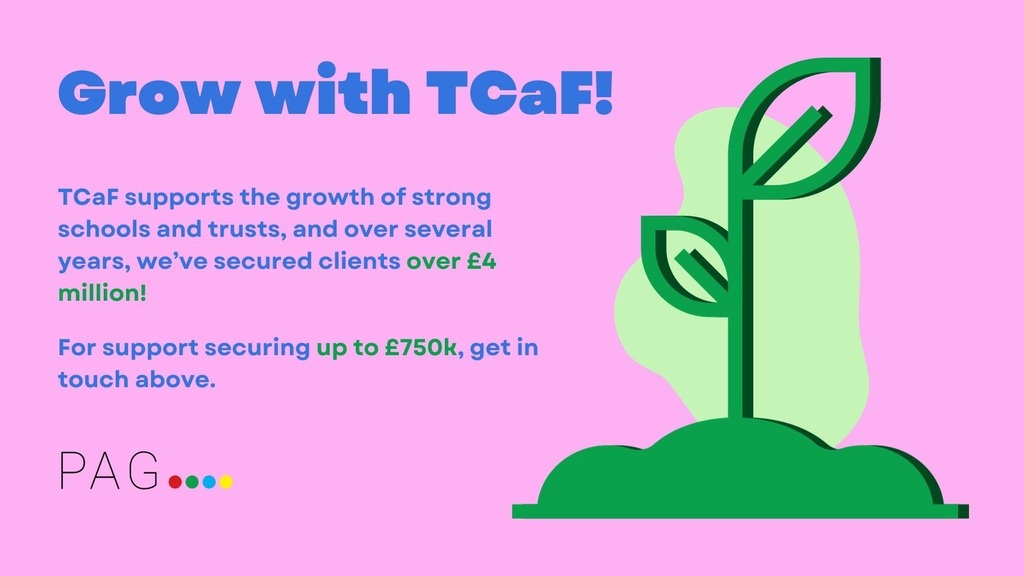 PremAdvisoryGp's tweet photo. With the current round of the Trust Capacity Fund (TCaF), you could secure up to £750k of DfE funding! 

#TCaF supports the growth and creation of strong trusts and, over several years, we've secured clients over £4 million

Contact our expert team here - https://t.co/kmcJy6RYUr https://t.co/Ojy8YsndgG