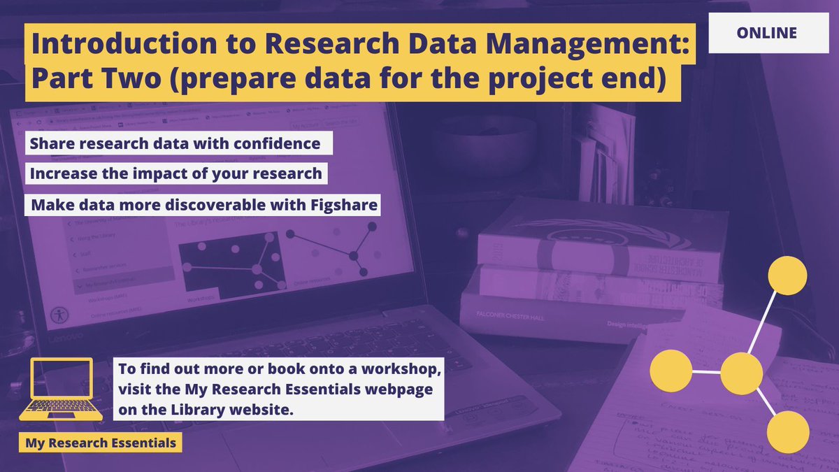 Our 'Introduction to Research Data Management: Part 2' online workshop next Tues 28 Nov (14:00-15:00 GMT) aims to boost your confidence in sharing your data and introduce you to using our institutional research repository, Figshare. Find out more, sign up: buff.ly/3R1YZYY