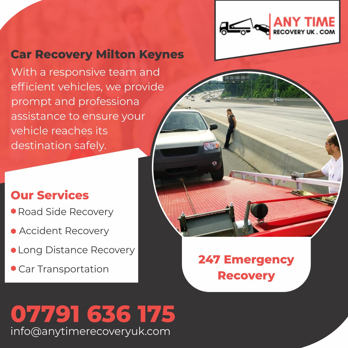 Anytime Recovery offers swift and reliable car recovery services in Milton Keynes, United Kingdom. Trust us for efficient and professional assistance whenever you need it.

anytimerecoveryuk.com
#AnytimeRecovery
#MiltonKeynesRecovery
#CarRescueMK
#EmergencyRecovery