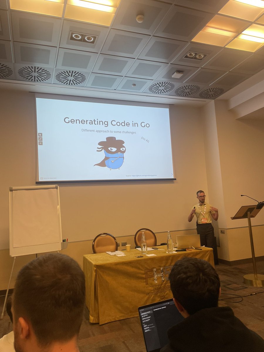 damiano_dev's tweet photo. Yesterday at @golab_conf my friend Daniel gave an amazing presentation about generating code in Go, and how to automate the boring part of your job and focus on the business logic.

Super happy to see you there!

https://t.co/QTNKwC6ZOR (LI since he doesn’t use X) 
#go #golang https://t.co/9jVcfSd0vr