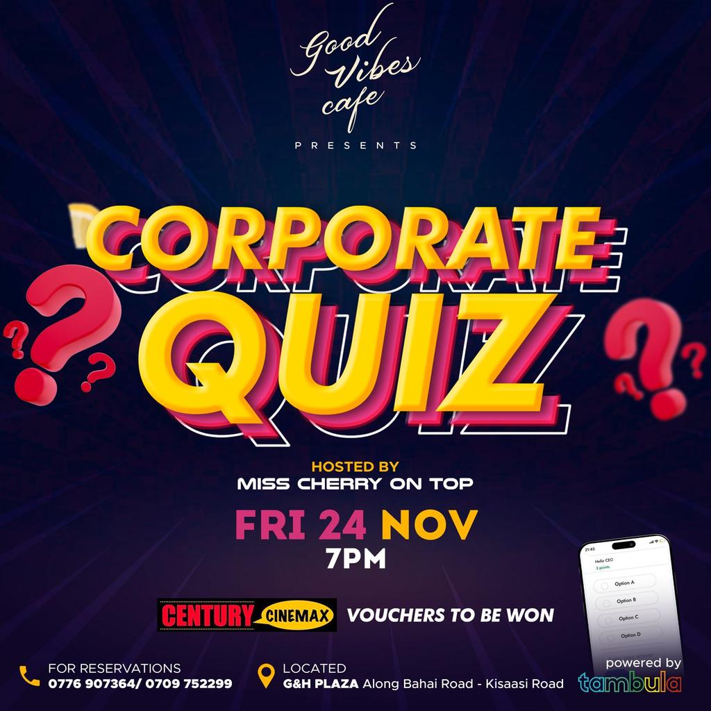 This Friday don't dare miss the corporate Quizz night #Goodvibes