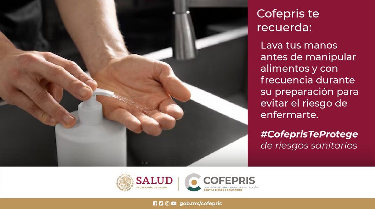 coprisedoficial's tweet image. Lava tus manos antes de manipular alimentos y con frecuencia durante su preparación. #LavateLasManos