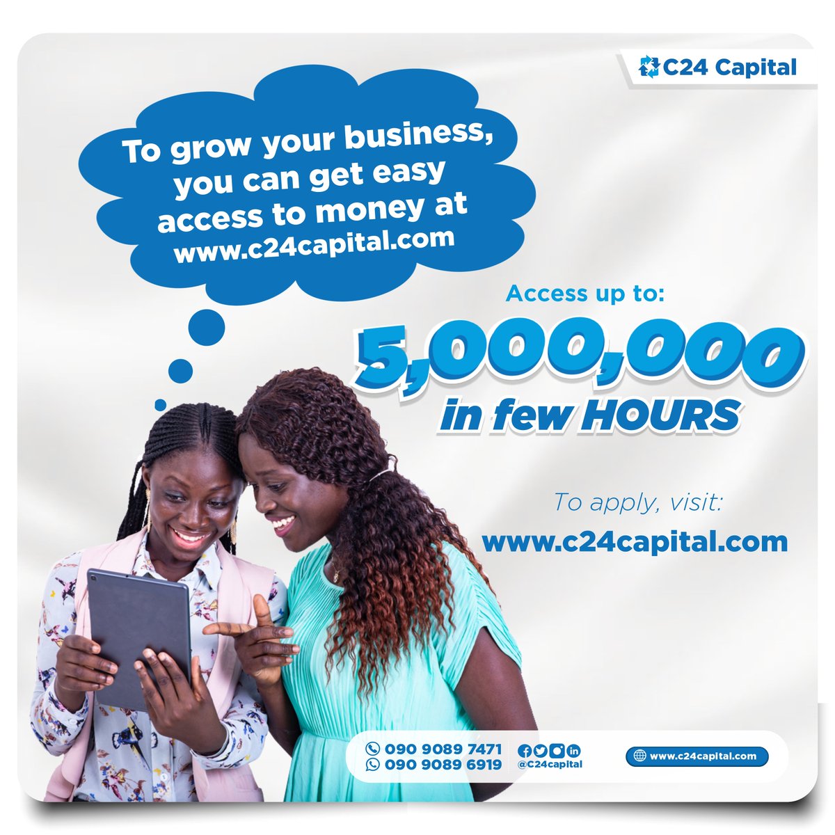 Apply for business and personal loans at c24capital.com

#LoanInLagos #C24Capital #fastloans #BusinessLoanInLagos