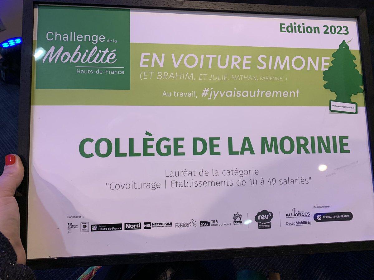 Le collège de la Morinie doublement primé au Challenge de la Mobilité Hauts de France 2023 dans les catégories covoiturage et coup de 🩷 du challenge!
#mobilité #jyvaisautrement #cmhdf
#collegedelamorinie