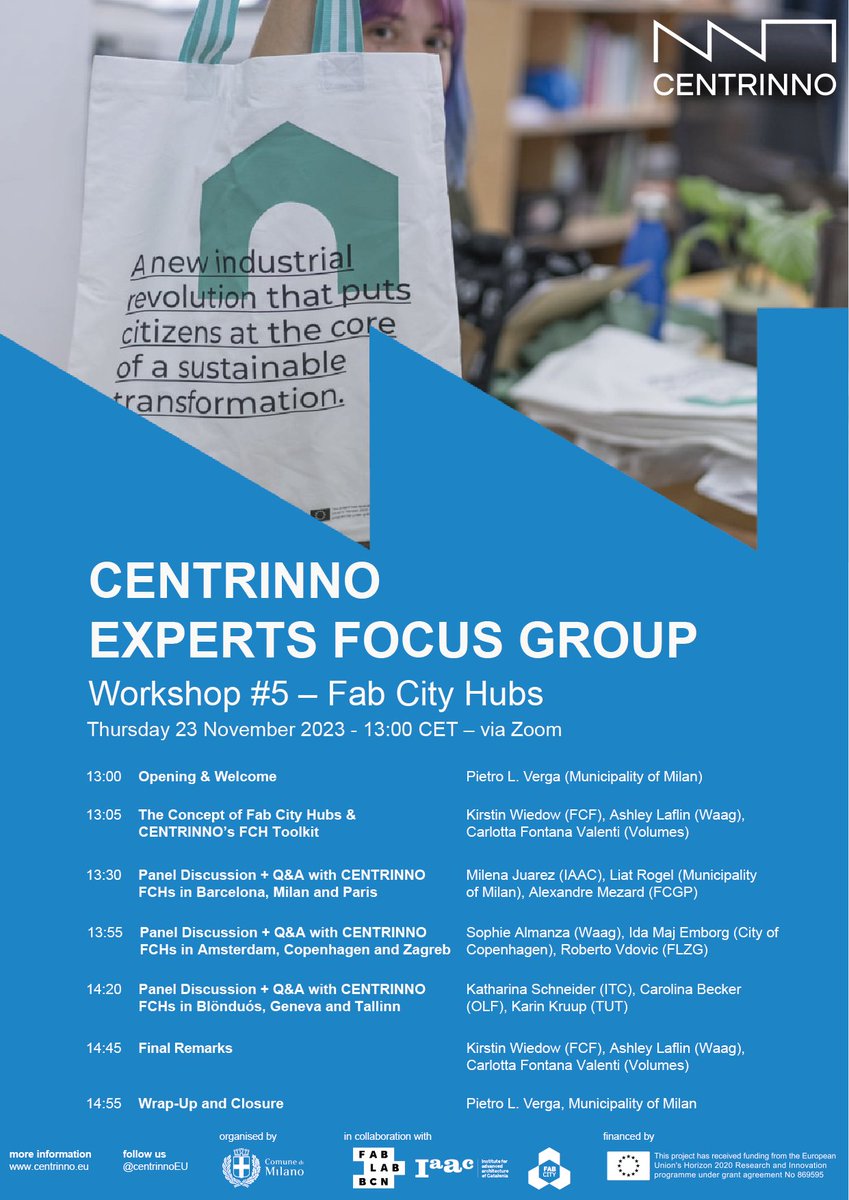 🛎 Last chance to join us for our final #CENTRINNOeu workshop on #FabCityHubs together with the participation of our 9 amazing pilot cities 🌆, giving valuable insights on their journey to become a Fab City Hub♻️
📅 23 Nov
🖇 Register here: centrinno.eu/event/fab-city…
#H2020