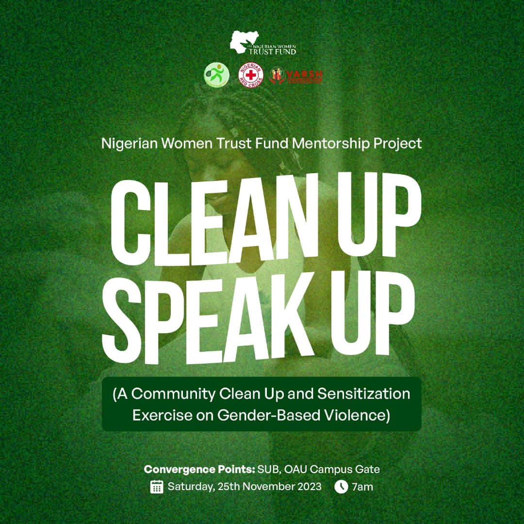 Join us in OAU on the 25th of November 2023 at 7am as we clean up our community and speak up against gender-based violence in all its forms. @varshfoundation @RedCrossOAU #plogging #ploggingnigeriacluboau #oau