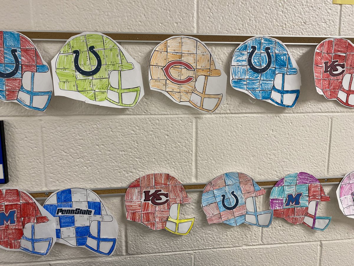 kastreib's tweet photo. Multiplication football helmets! #thirdgrade @brooklyn_stem https://t.co/GJxortOmHO