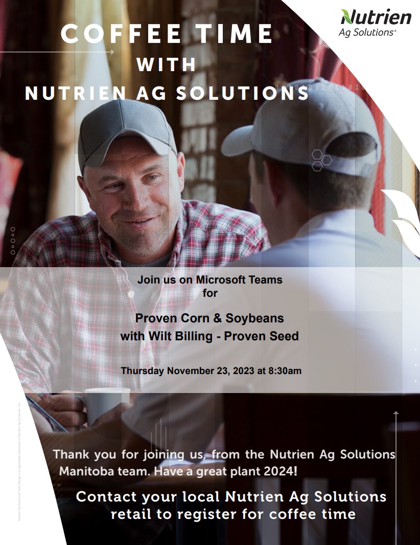 Coffee time is back!! ☕️

We’re so excited to be bringing you weekly updates and informative sessions for your Thursday mornings again! 

Join us this Thursday @ 8:30am for an update on our #Proven corn &amp; soybean lineup with our very own Wilt Billing. <a href="/WRBilling/">Wilt</a> 
#plant2024