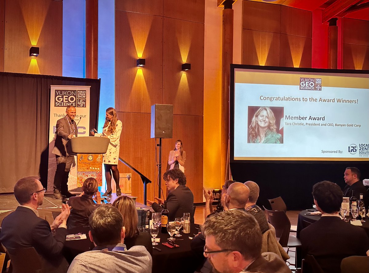 BanyanGold's tweet photo. CONGRATS to our CEO @Christie2Tara for being awarded the @YukonMiners Member Award for contributing toward the development of healthier communities, protecting the natural environment & helping to develop a vibrant economy for present and future generations!๐Well Deserved! #ESG https://t.co/j465rRvj9s