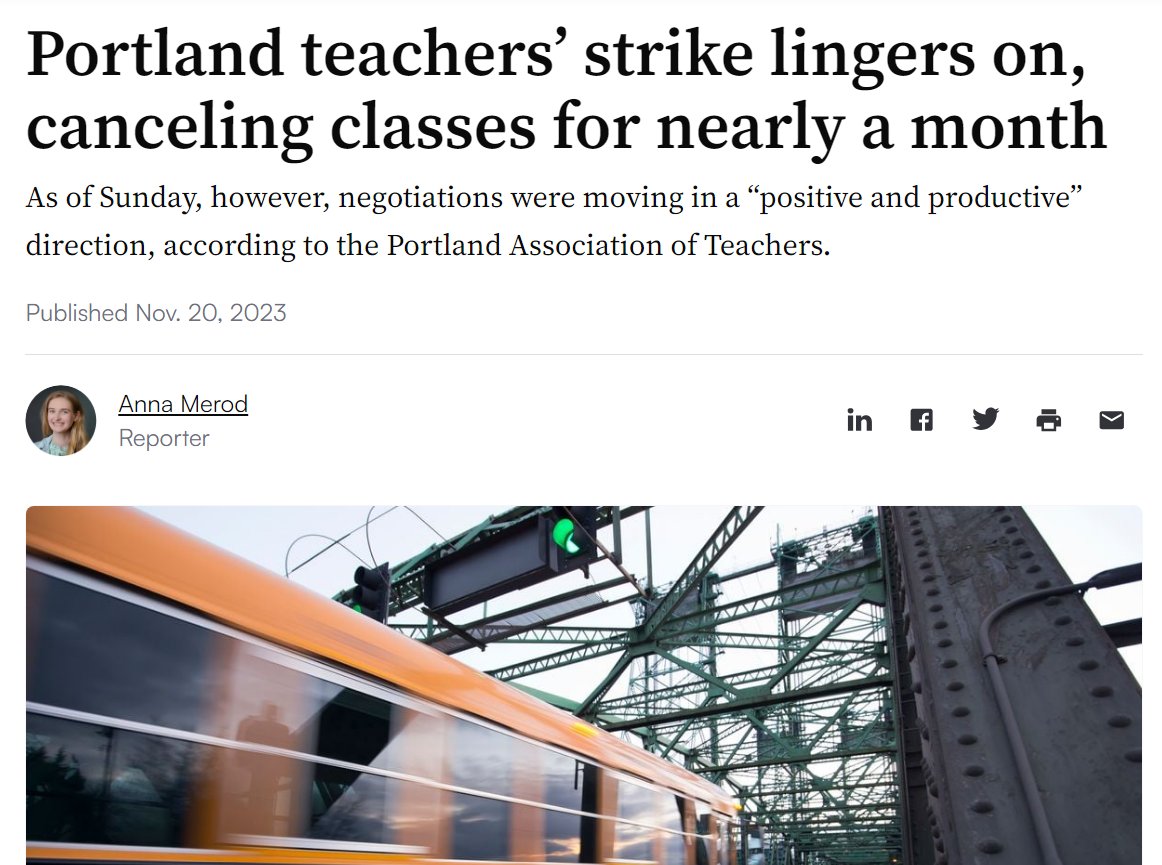 MrDanielBuck's tweet photo. The Portland Teachers' Union has closed schools for a month now. Despicable.

What I find most astounding, though... media coverage (this article included) of the strikes conveniently ALWAYS leaves out what Portland teachers are actually paid on average: $87,000 https://t.co/uHJYGZaa7o