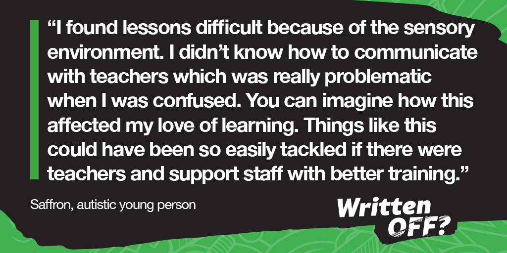 AmbitiousAutism's tweet image. Autistic young people want the teachers who support them to have a better understanding of autism. We hope decision-makers will listen to them in today’s parliamentary debate.

#Autism #WrittenOff #OliversCampaign