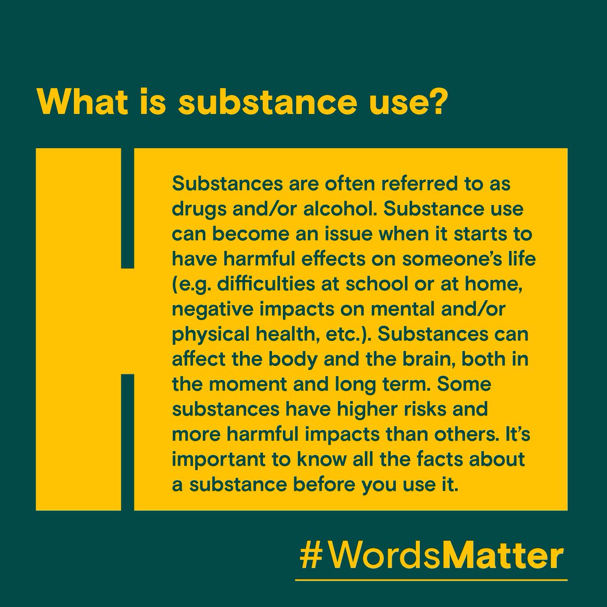 This week is #NationalAddictionsAwarenessWeek, and we’re sharing info about substance use and how it can affect folks of all ages in this edition of our Words Matter series.