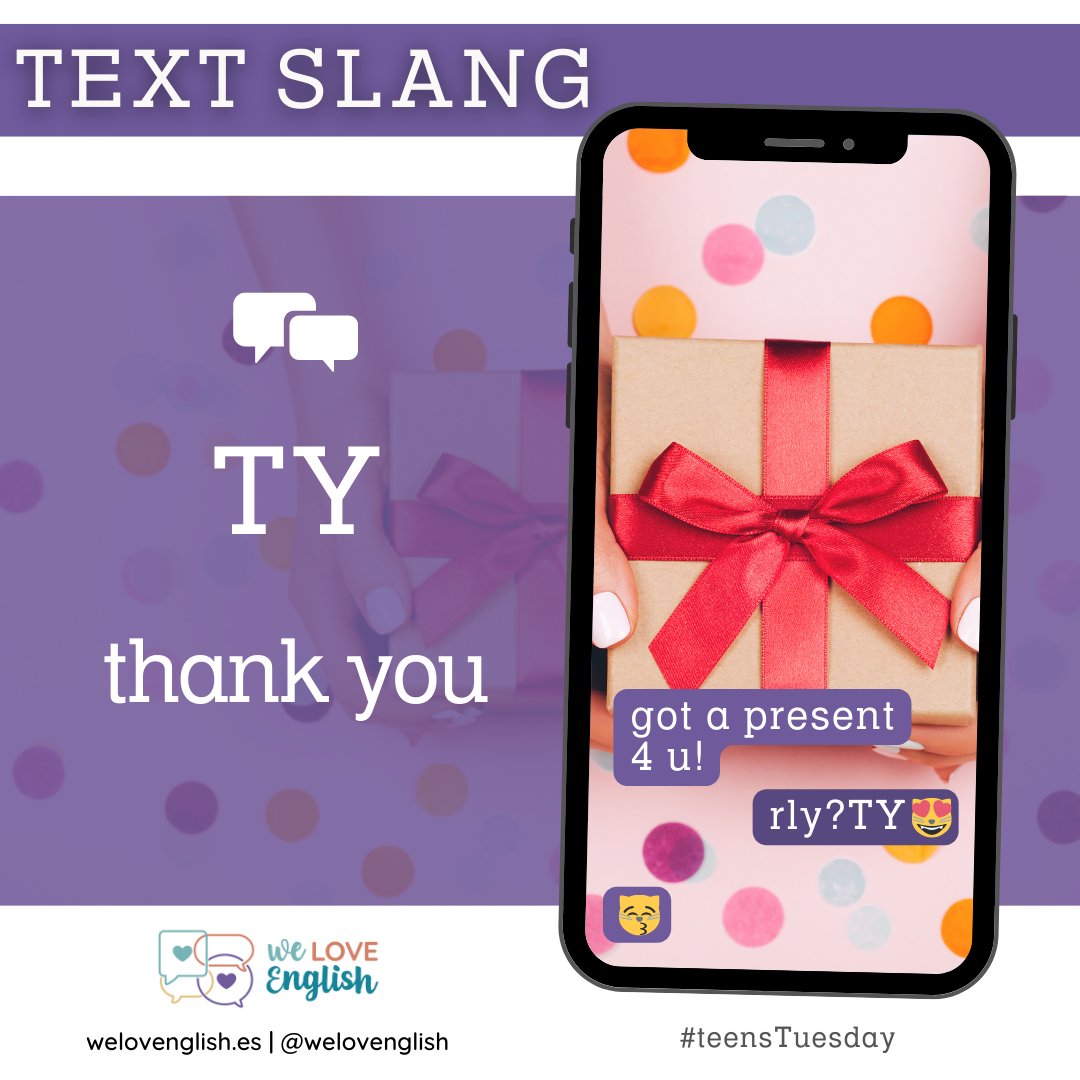 welovenglish's tweet photo. #teenstuesday 🟣 TY - Thank you #welovenglish #cáceres #funlearning #textslang https://t.co/cgIVrvAz4R