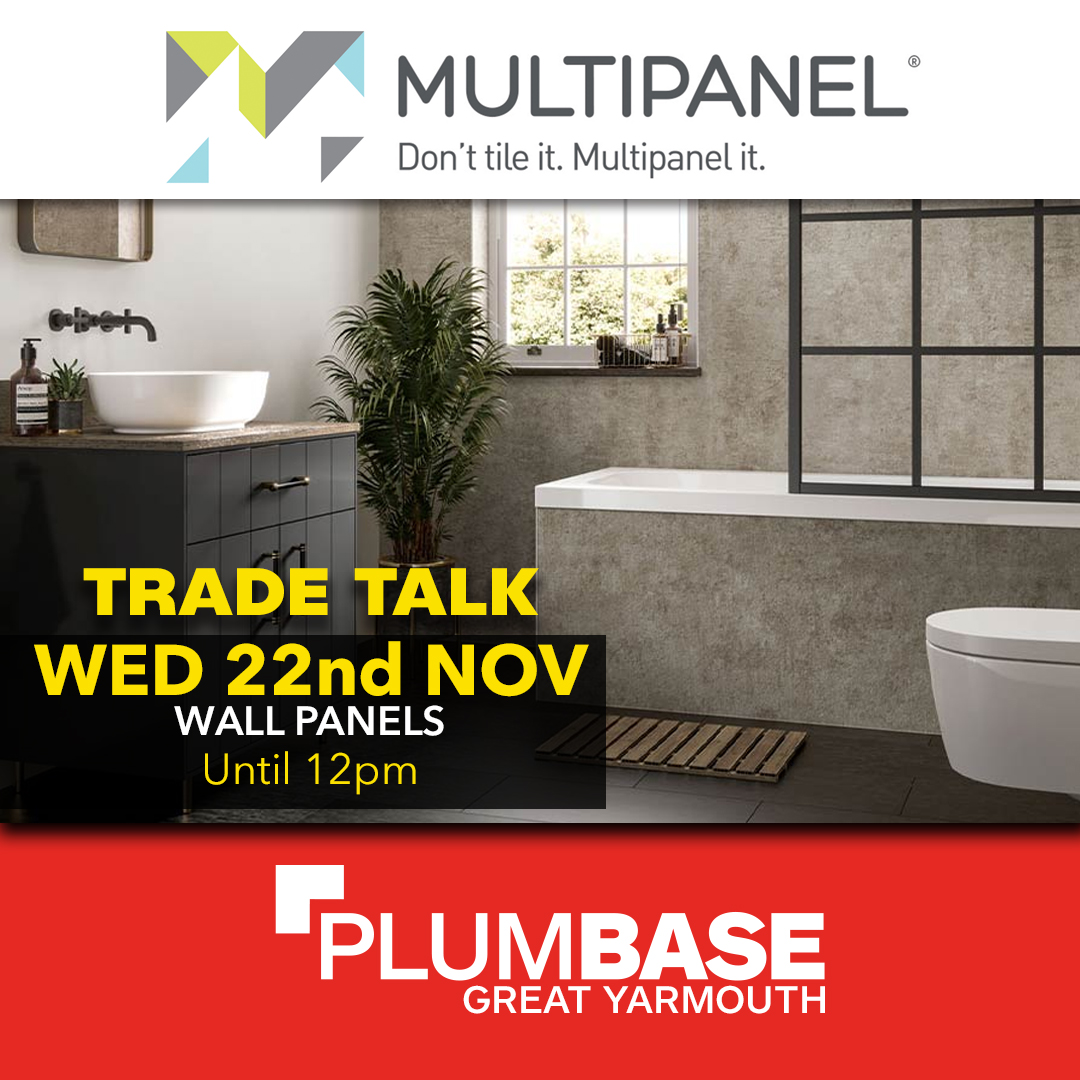 MULTIPANEL are visiting PLUMBASE Great Yarmouth tomorrow for a trade talk morning. Discussing alternatives to bathroom tiling. Until 12pm. Snacks will be provided. #Bathrooms #NoMoreTiles #Plumbing