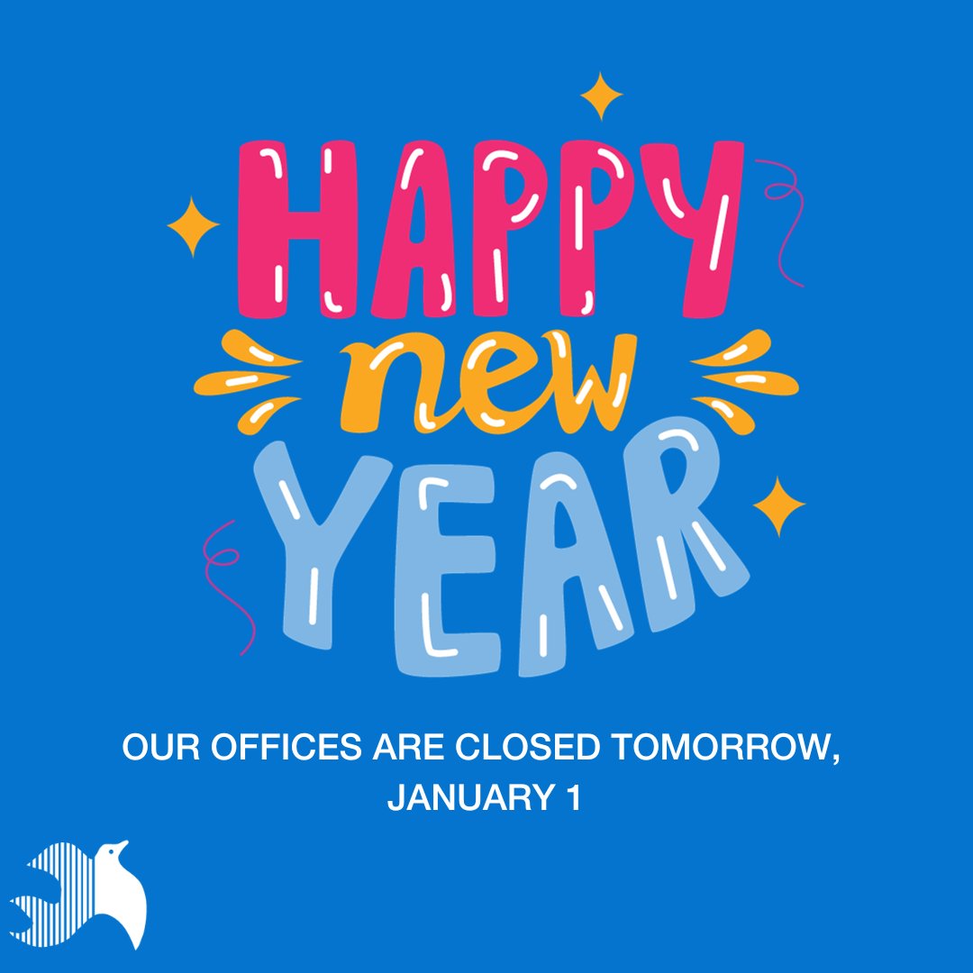 Our offices will be closed tomorrow in celebration of the new year! We'll be back open on Tuesday, January 2. Enjoy the holiday!