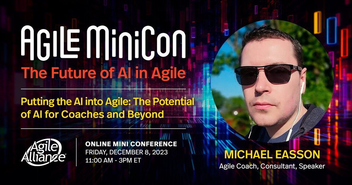 AgileAlliance's tweet image. We can all agree that #AI is having a unique impact on most organizations. Our next #AgileMiniCon features seven AI experts like Michael Easson who will host his workshop, &quot;Putting the AI into #Agile: The Potential of AI for Coaches and Beyond.&quot;

Register: agilealliance.org/agile-minicon-…