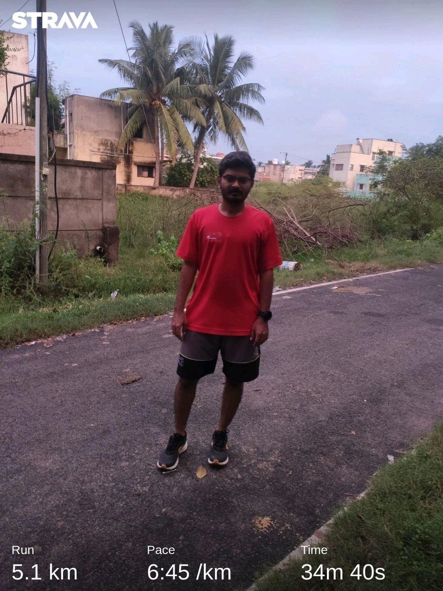 TagOptimus's tweet image. Check out my 5k Jog on Strava: strava.app.link/lykOhcbuUEb
5k just before the Sunset!
Jumped lot of potholes &amp;amp; shared the way w evening walkers
Next run would be a Tempo run!🤞🏻
Tue-5k✅
#runlocal #5kjog
@IamShajanSamuel @runkarthikrun @fitindiandad @craizyreviews @runner_podcast