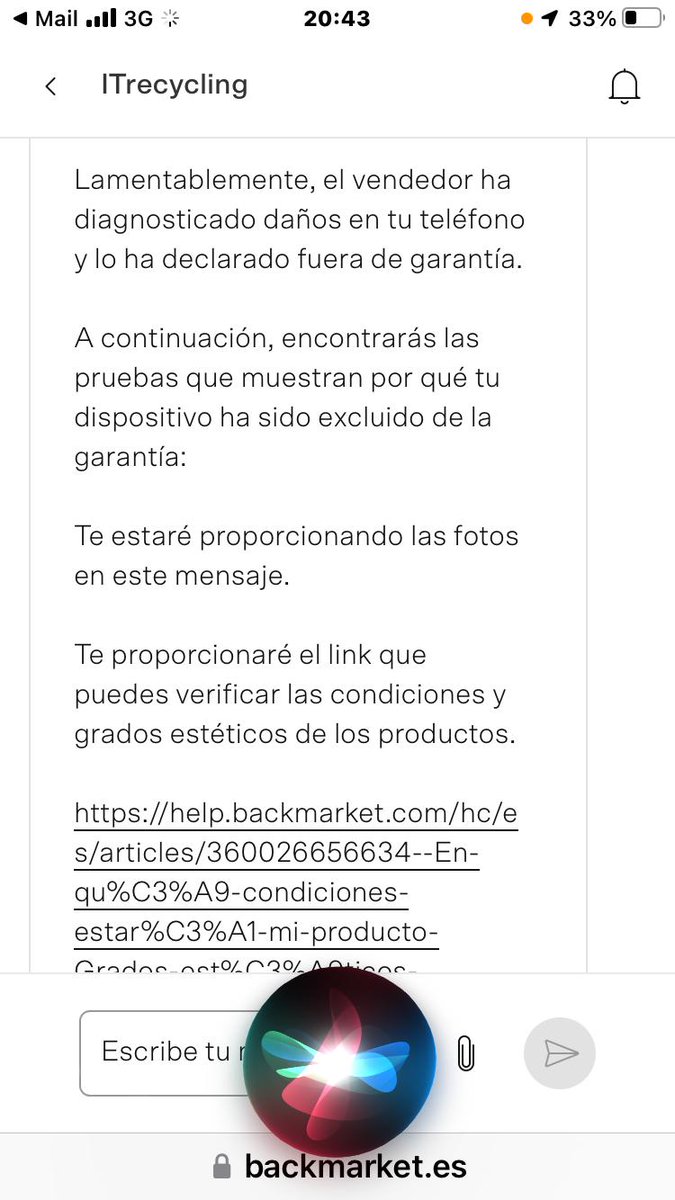 He comprado un teléfono en <a href="/back_market_es/">Back Market ES</a> con el objetivo de #reutilizar y me ha durado 5 días y encima la empresa no se hace cargo de reparación ni devuelve el dinero . 400€ 😡