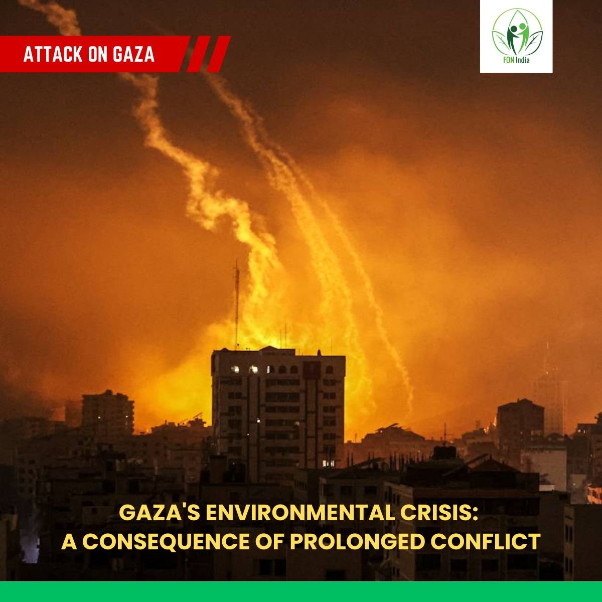 fonindia's tweet photo. The military operations in Gaza significantly contribute to greenhouse gas emissions. The environmental devastation in Gaza has exacted a heavy toll on the well-being of its residents. #GazaUnderAttack #ClimateJustice 
https://t.co/sNwDFI0GvQ https://t.co/pwJhBmIIoJ