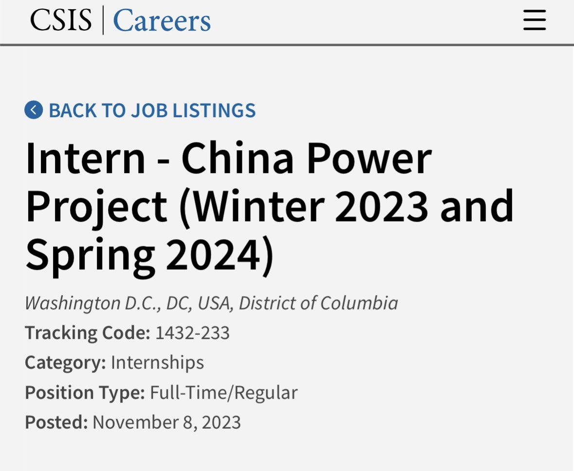 Come work with us! We’re hiring an intern for winter/spring. Ideal candidates will have a background in Chinese foreign and security policy, cross-strait relations, etc., and be proficient with data and conducting Chinese-language research. Apply here: careers.csis.org/opportunities/…