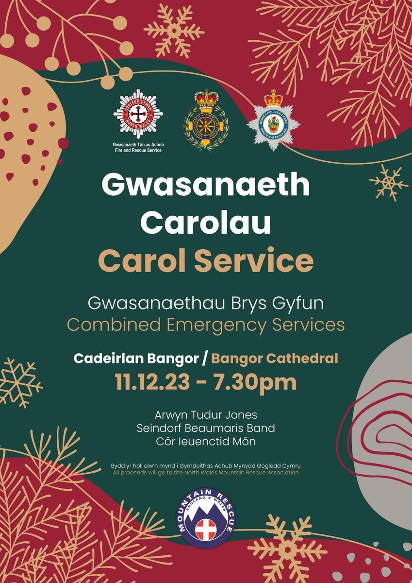 Next month, we'll host our popular Christmas carol service with @NWPolice and @NorthWalesFire at @Cadeirlan in #Bangor. There'll be performances from @beaumarisband, @CorIeuenctidMon and Sgt Arwyn Tudur Jones. Proceeds will go to @UK_NWMRA Join us! tinyurl.com/yupaf4ja🎄