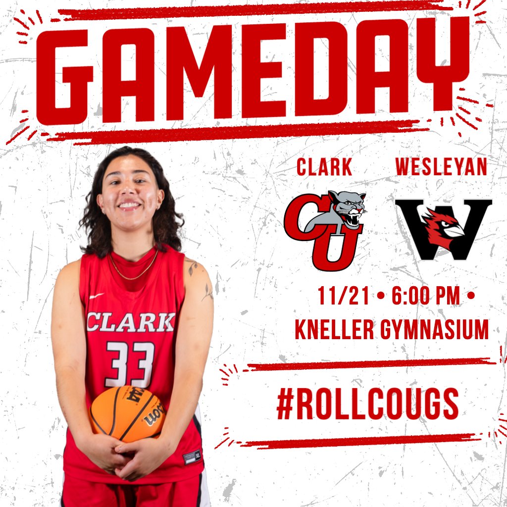 ClarkAthletics's tweet photo. It's GAMEDAY!! Women's basketball plays their second of a three-game homestand tonight against Wesleyan!

⏰ 6:00 p.m.
📍 Kneller Gymnasium
📹 https://t.co/u1nItINe2n
📊 https://t.co/yMus8rxvz2

#RollCougs https://t.co/FBLnCwsLpK